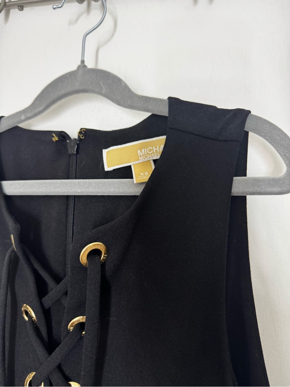 MICHAEL Michael Kors Black Sleeveless Lace-Up Dress with Gold Eyelets